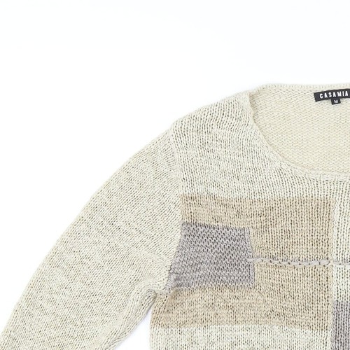 Maglione pullover acrilico da donna beige collo rotondo taglia M - Foto 5 di 12