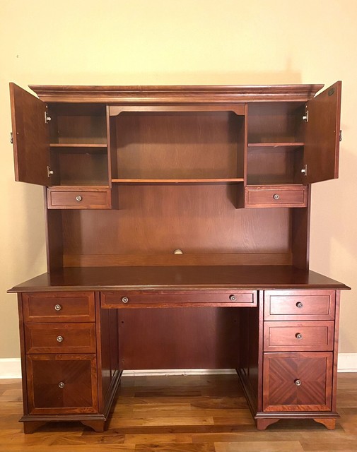 Cherry Wood executive desk and credenza with key board drawer and