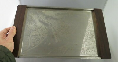 Bertheim Mid Century Modern Mirror Surface Engraved  Drinks Tray Germany Grasoli