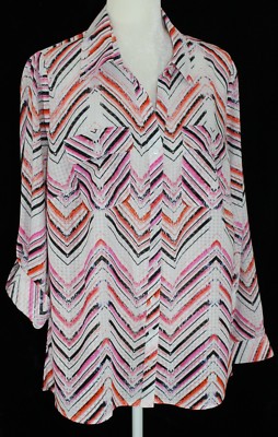 NWT Kim Rogers Curvy Career Women's 1X Thin Button Up LS w/ Roll Tab Blouse