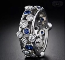 Neu Silber Stapel Konfetti Ring Blau & Klar Blase Steine Schnäppchen Alle Größen