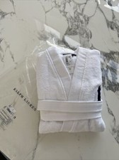 NOWA RALPH LAUREN BIAŁA SZLAFROK Z GRANATOWYM LOGO POLO KOŃ SZATA ROZMIAR Small