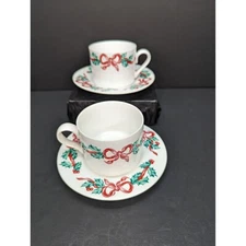 International Tableworks Christmas Ribbons 157 Flat 8 Oz Cup and Saucer Set of 2