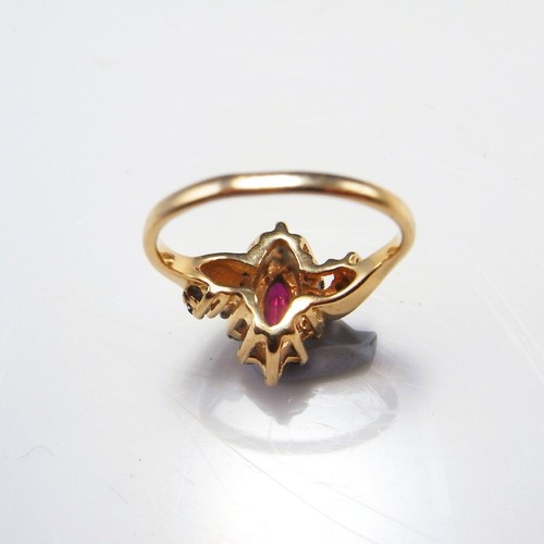 Unheated Ruby Diamond Ring 14K Gold Engagement Ring Marquise Ruby Anniversary - Picture 5 of 6