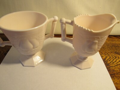 JEANETTE PINK MILK GLASS PEAR SUGAR & CREAMER SET