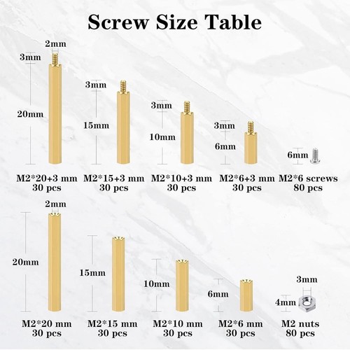 400PCS Standoff & Screw Kit - Gold & Silver Fasteners for Electronics - Afbeelding 4 van 9