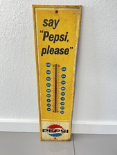 Vntg PEPSI-COLA THE LIGHT REFRESHMENT THERMOMETER Rare Old Advertising Sign 28&rdquo;