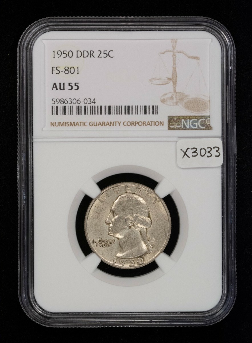 1950 DDR 25c Washington Silver Quarter - FS-801 - NGC AU 55 - SKU