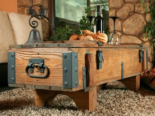 Truhe Couchtisch Holz massiv Wohnzimmertisch Truhentisch Kiste Vintage 105 cm - Bild 2 von 9