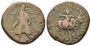 FITZ Greek Kushan Vima Kadphises Tetradrachm AD 127 Buddha Coin Münze µMAS1970