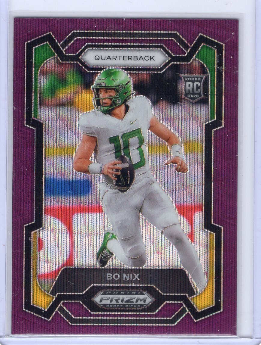 Bo Nix #105 2024 Panini Prizm Draft Picks Purple Wave Prizm (RC) Oregon Ducks