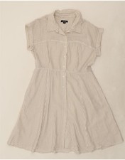 CHAPS Womens Short Sleeves Shirt Dress US 16 2XL Beige Pinstripe Cotton GS02