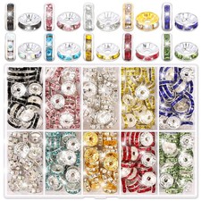 shynek 300 Pieces Rondelle Spacer Beads for Jewelry Making, 10mm Rhinestone Spac