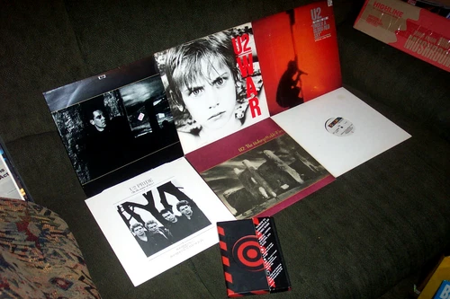 U2  6  LP, EP LOT w WAR, UNFORGETTABLE FIRE, BLOOD RED SKY, PRIDE + DVD & BOOK