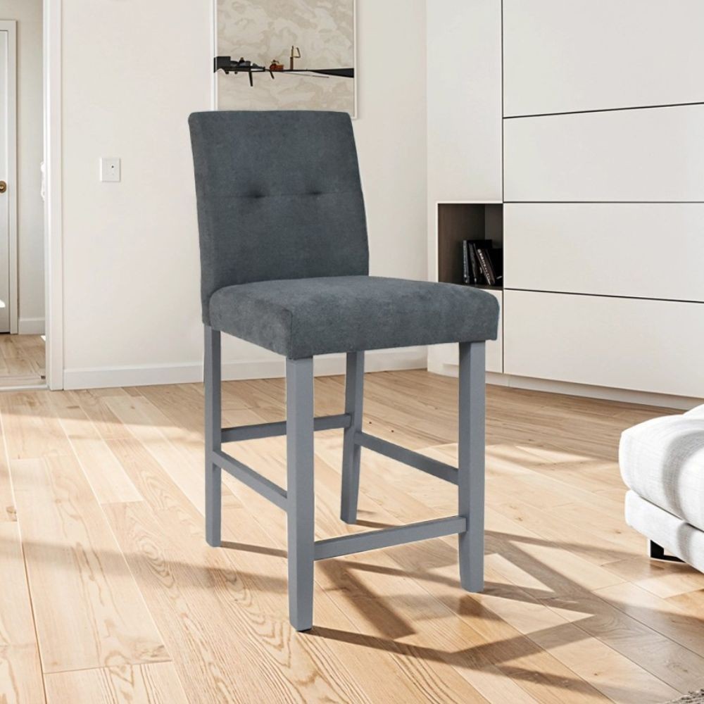 Sgabello Alex in legno colore grigio con seduta in tessuto grigio