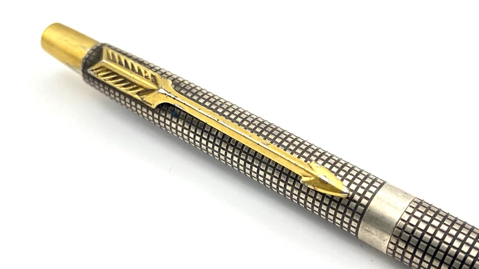 BOLÍGRAFO PARKER CLÁSICO VINTAGE EN PLATA ESTERLINA CINELE HECHO EN EE. UU. SB Foto 2 de 4