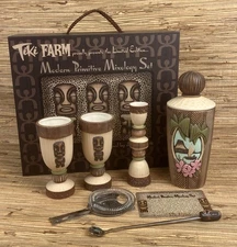 Modern Primitive Mixology Set Tiki Farm Home Tiki Bar Ceramic Drinking Box New