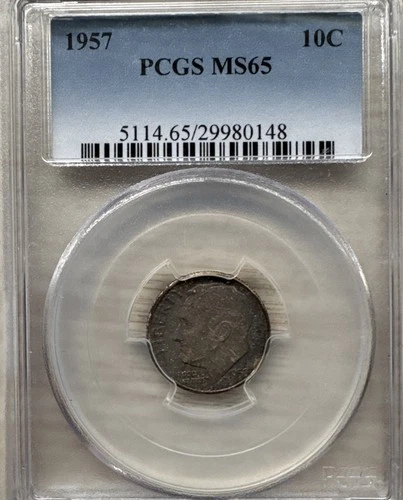 1957- Roosevelt Dime 10C PCGS MS65 - Crazy Toned Going On - Silver Dime 10c