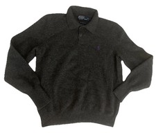 Vintage 90's Polo Ralph Lauren Men's L 100 Lambswool Gray Sweater Italian Yarn