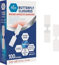 100 Pack Sterile Hypoallergenic Butterfly Stitches and Strips for Wounds, Latex-