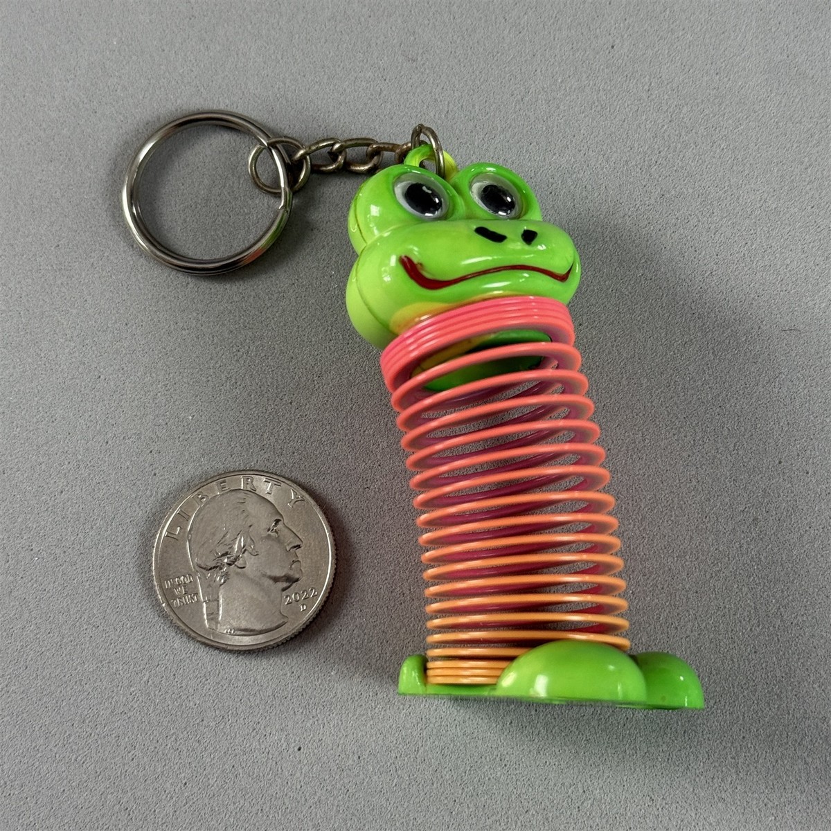 Green Frog Orange Slinky Body Googly Eyes Fidget Toy Keychain Key
