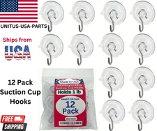 12 Pcs Suction Cup Hooks 1.2" Heavy Duty Clear Window Wall Hangers Bathroom USA