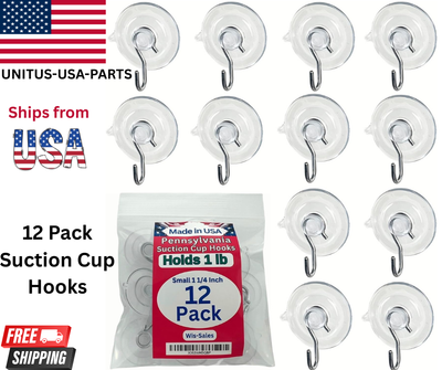 #ad 12 Pcs Suction Cup Hooks 1.2quot; Heavy Duty Clear Window Wall Hangers Bathroom USA $5.99