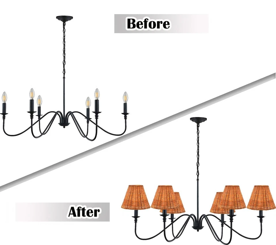 Lámpara de araña con clip Empire, pantalla de lámpara pequeña de ratán, lámpara de mimbre boho... Foto 4 de 4