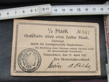 Vintage Monety-Papierowe żółto 1/2 marki Żucie Ramka 1917-Wschodnie-Prusy Zachodnie ?