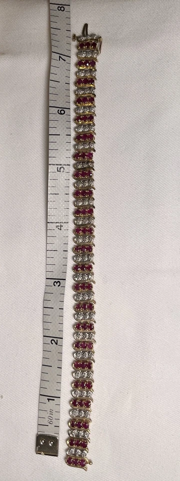 Brazalete de oro macizo de 10 k con montura de diamantes y rubí real de 7,5 pulgadas Foto 4 de 4