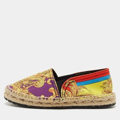 Versace Multicolor Barocco Goddess Canvas Slipper Espadrilles Größe 31