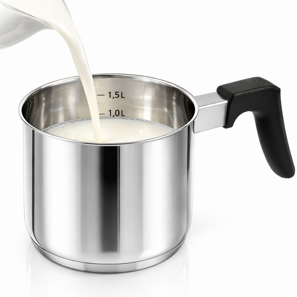 Milchtopf Simmertopf Kochtopf Edelstahl 1,5 L mit Ausguss & Skala 14cm Induktion