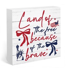 Land of the Free Patriotic Bow Wooden Sign 4th July 5 x 5 inches, PAT10