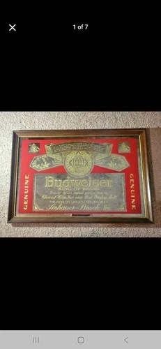 VTG Budweiser King Of Beers Anheuser-Busch Wooden Frame Beer Mirror (Read)