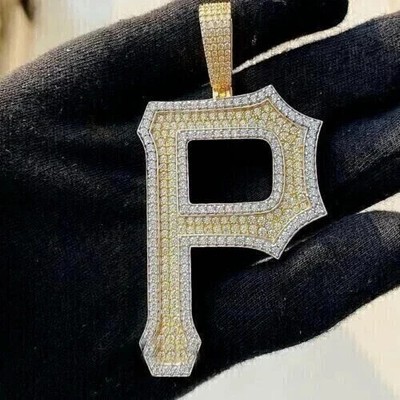 3 Ct Round Cut Real Moissanite ''P'' Letter Charm Pendant 14K Two Tone Gold Plated