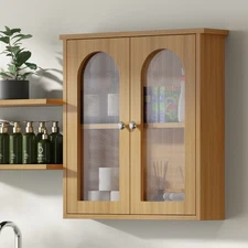 Wooden Medicine Cabinet Organizer Storage Shelf Doors Bathroom Wall Mount