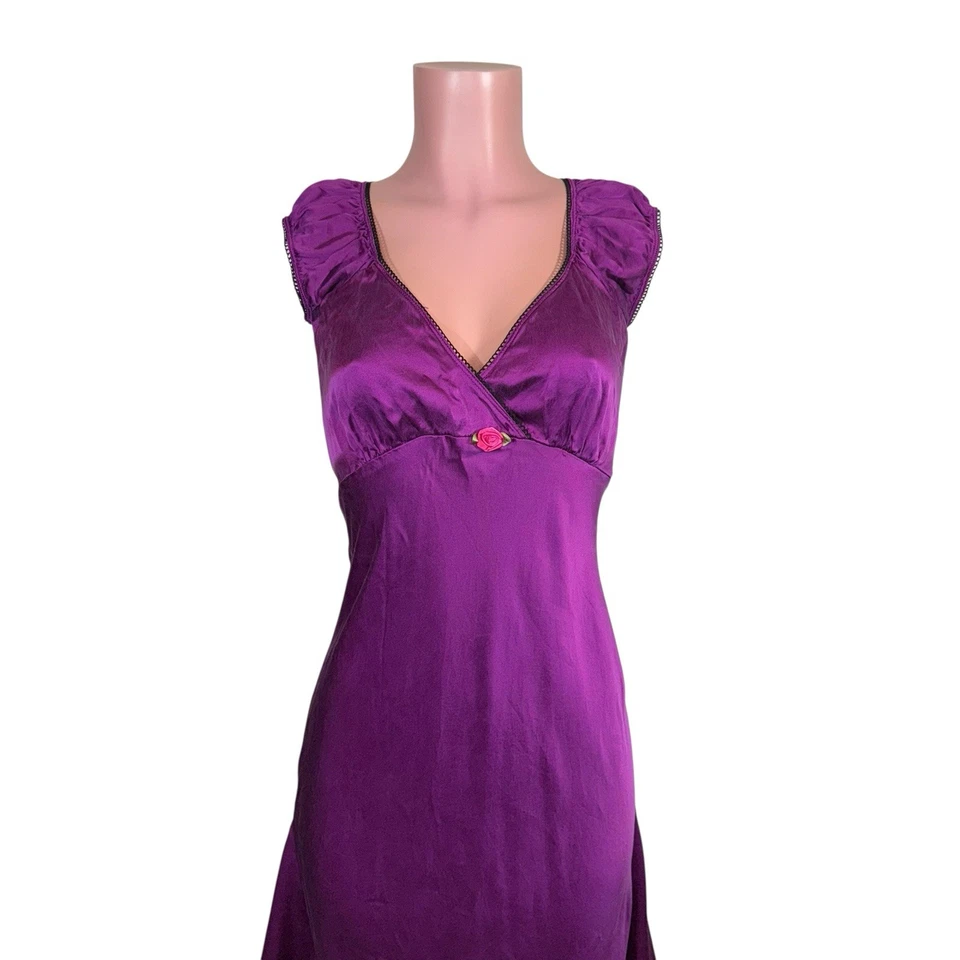 Vestido De Colección Años 90 Y2K Betsey Johnson Seda Púrpura Romántico Coqueta Talla 8 Caprichoso Foto 3 de 4