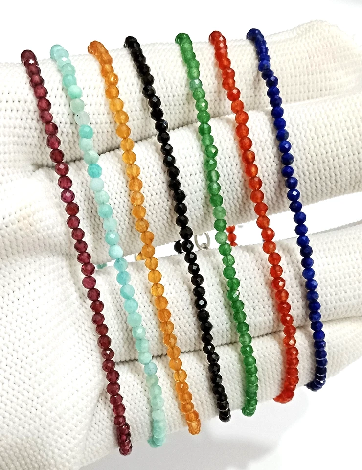 Venta al por mayor Lote 7 piezas Pulsera de cuentas redondas facetadas de piedras preciosas naturales de 2 a 3 mm Foto 4 de 4