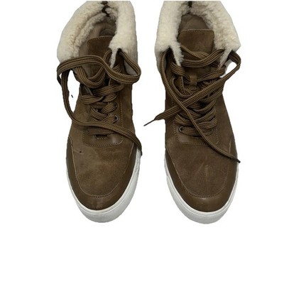 Via Spiga Maia Shearling Cuff Sneaker Rattan Napa/Suede Size 8 M