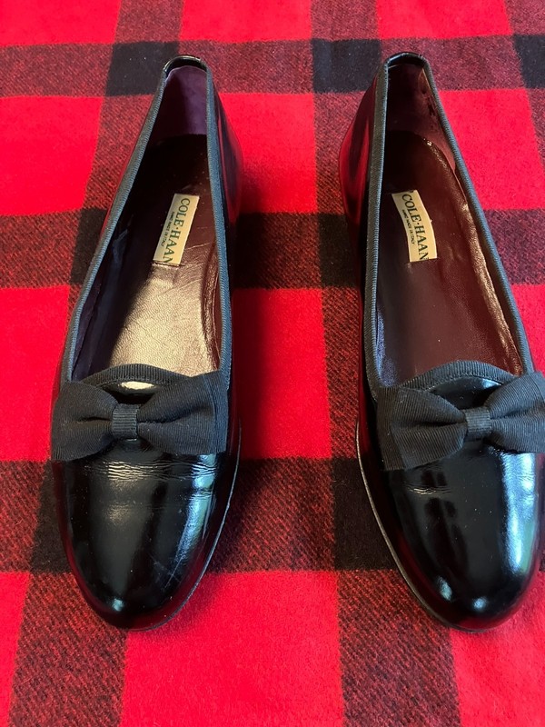 Cole Haan Opera Pump Mens 10.5 Black Leather Grosgrain Bow Made in Italy Vintage