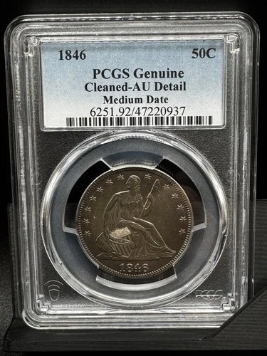 1846 Seated Liberty Half Dollar PCGS AU Detail Cleaned Medium Date 50C
