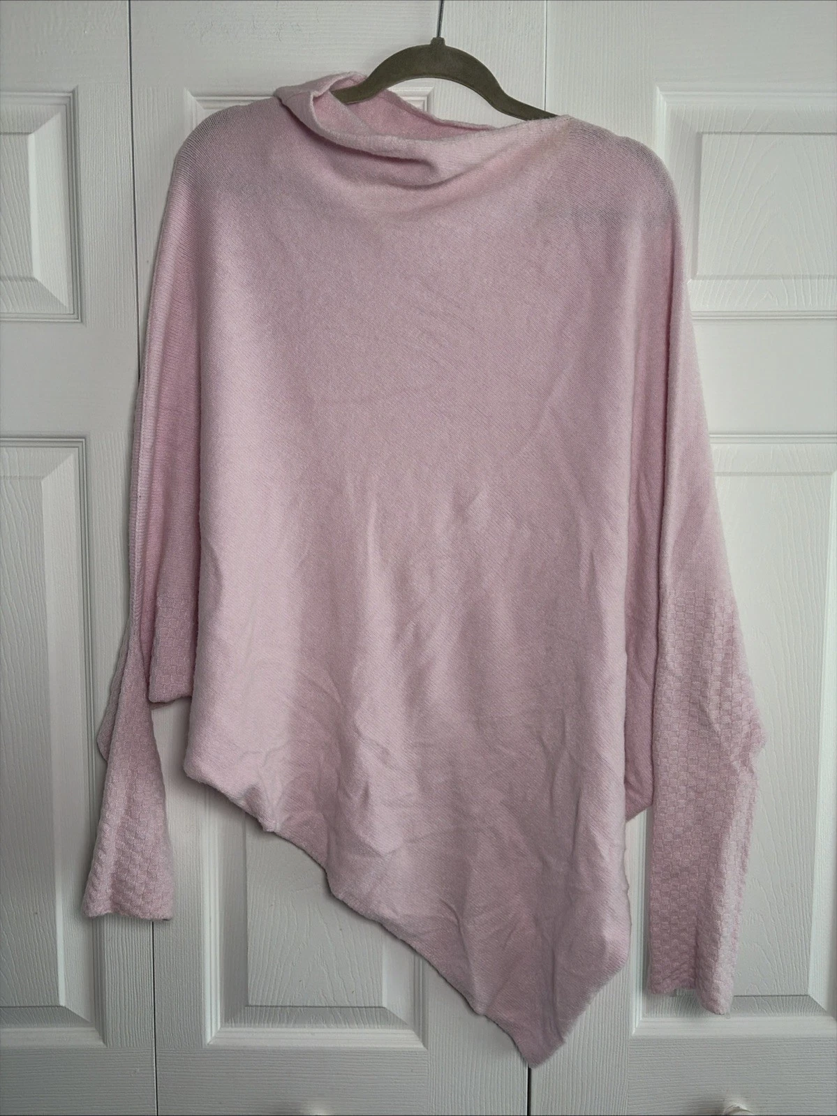 Made in Italy Asymmetrical Cowl Neck Poncho Womens Size OS Pink Knit Luxury