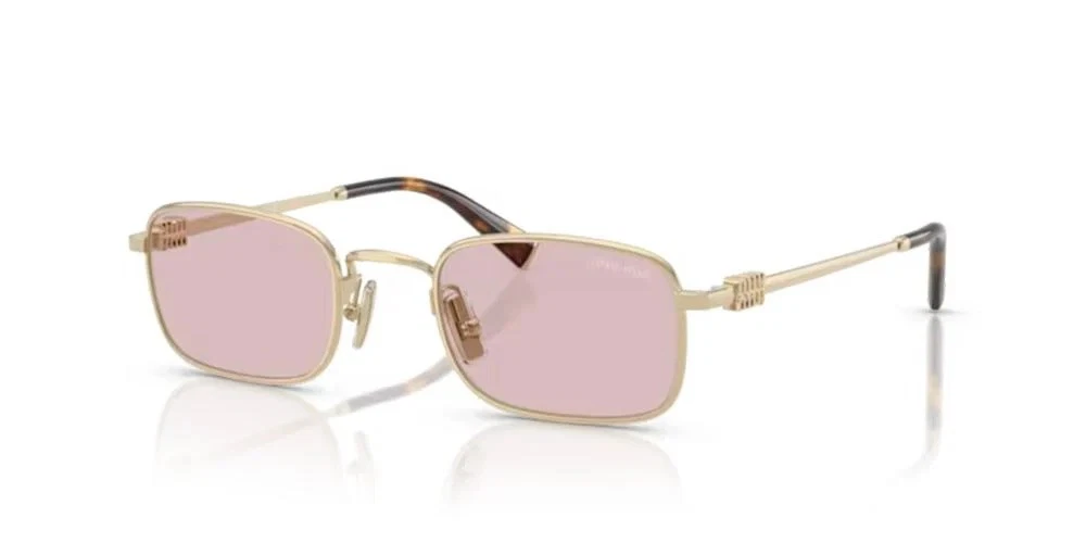 Miu Miu — Miu Miu MU A53S ZVN4I0 Rectangle Sunglasses 49mm Pale Gold / Pink Lens
