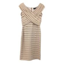 Tadashi Gold Sheath Dress Womens XS Petite Gold Shimmer Bandage Style Cocktail