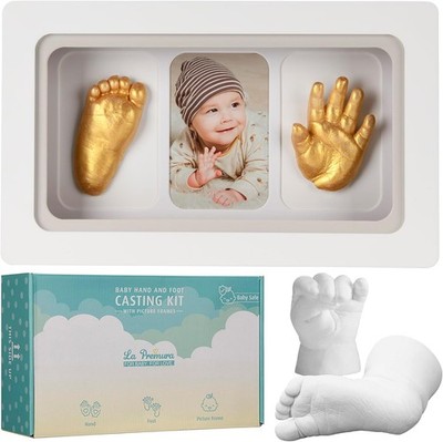 La Premura Baby Keepsake Hand Casting Kit with Shadow Box Frame 11.5X7, White 