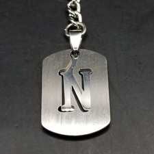 Personalized Letter N Keychain Metal Dog Tag Style with Cutout Charm
