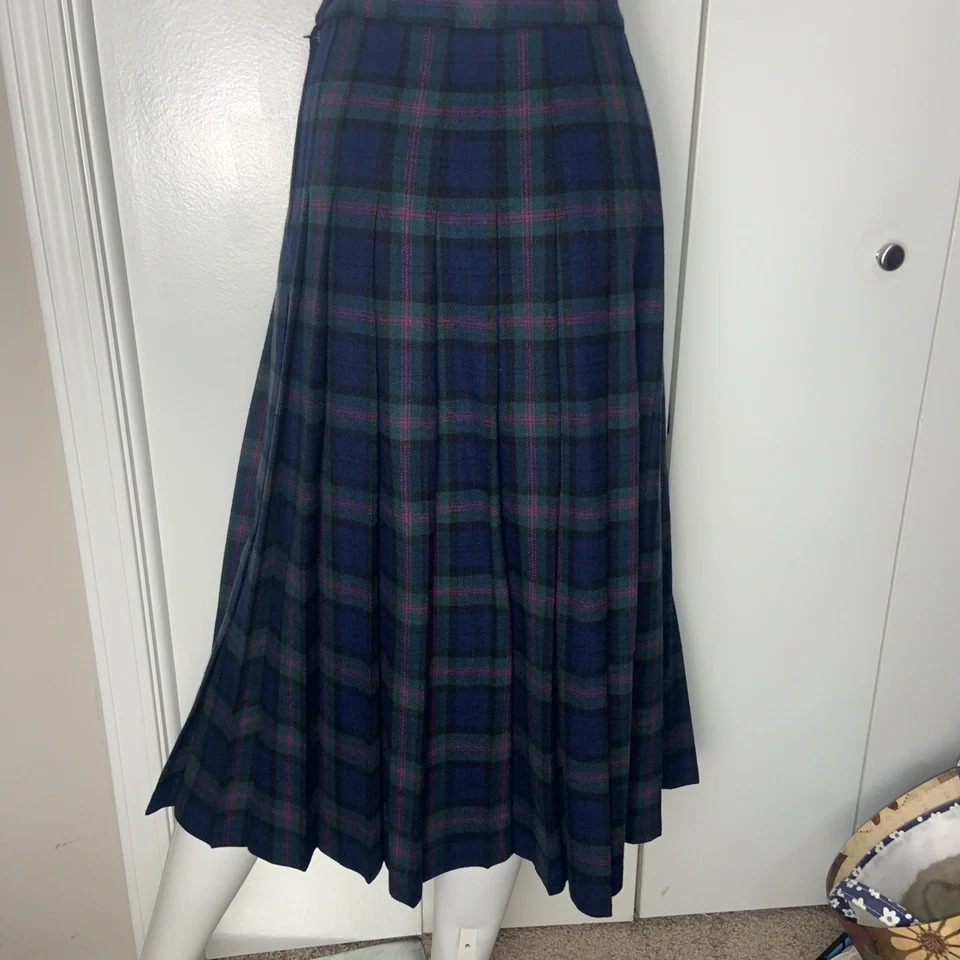Vintage Pendleton Wool Pleated Skirt Baird Tartan Size 14 Green Plaid USA Made - Image 4 of 4