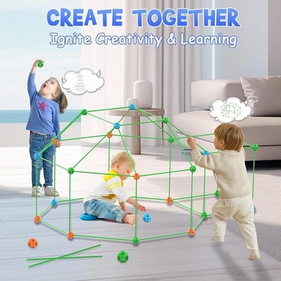 Fort Building Kit for Kids, 155 Pcs Construction STEM Toys Indoor Outdoor for 3