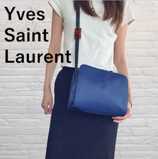 Yves SAINT LAURENT Shoulder Bag Blue Nylon Authentic 0544