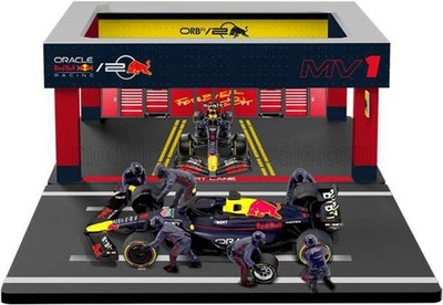 Burago - 1/43 - Red Bull - F1 Rb19 Diorama Garage Pit-Stop Team Oracle Red Bull